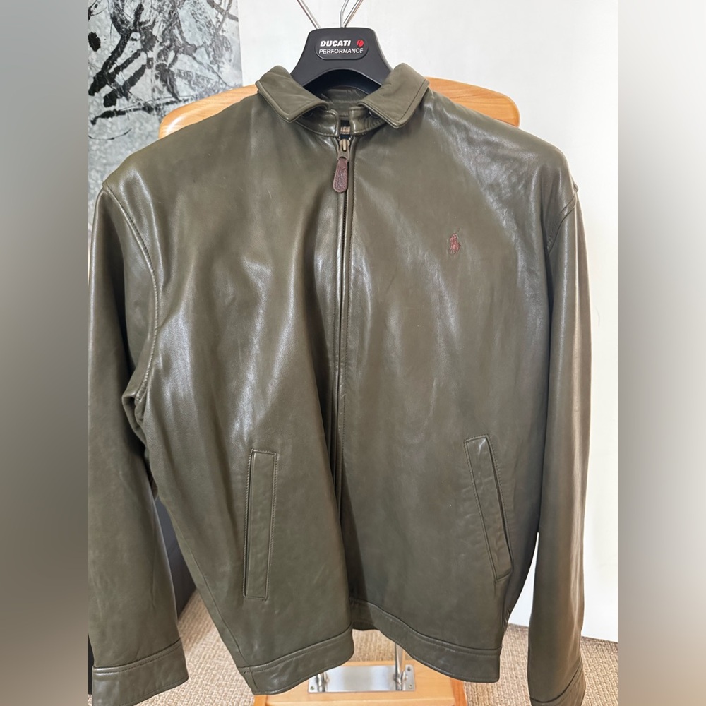 Polo Ralph Lauren Olive Leather Jacket Mens S Plaid Lined Butter Soft